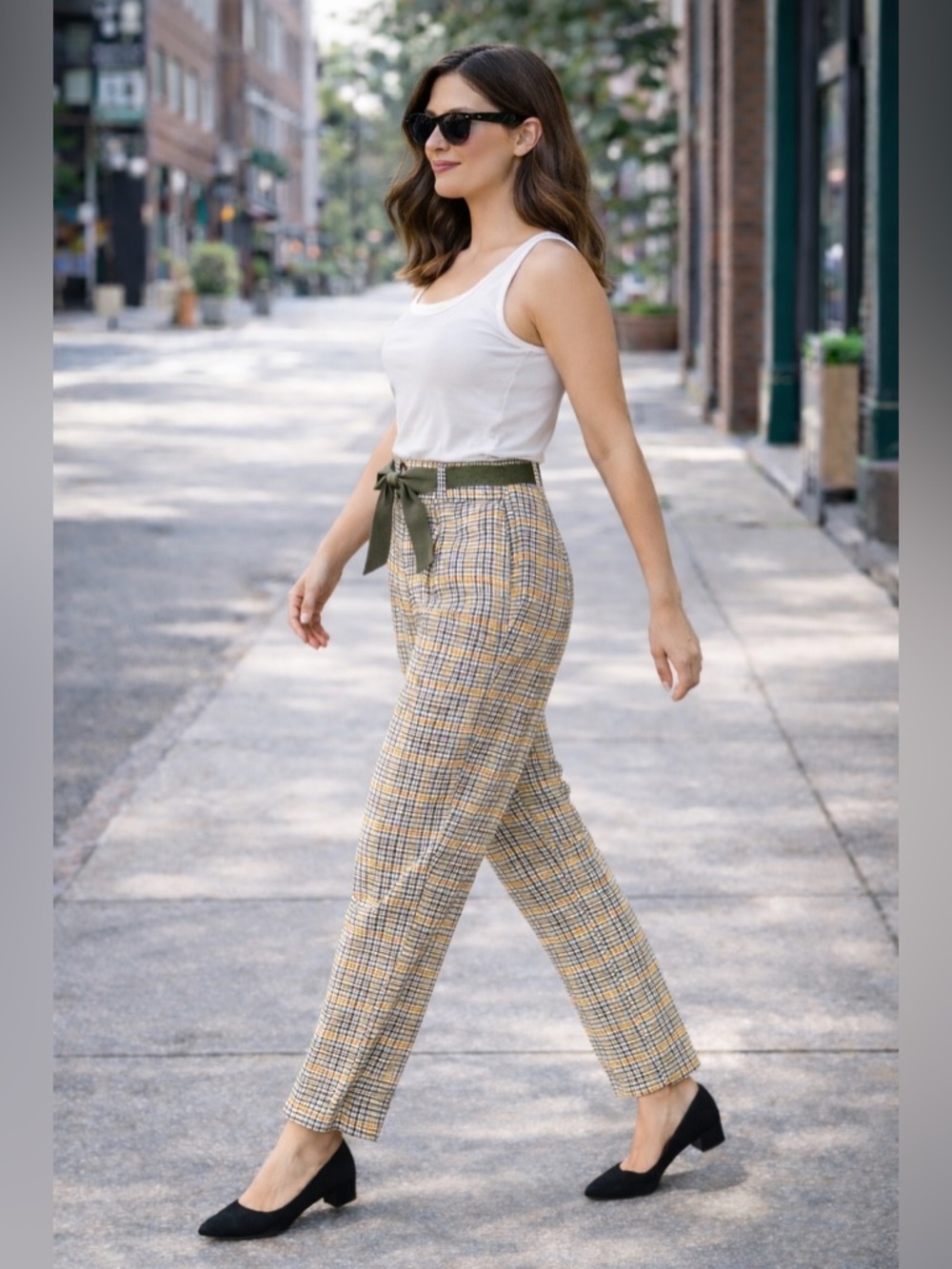 Vanessa Scott check Plaid Paperbag Waist Pants L Italy